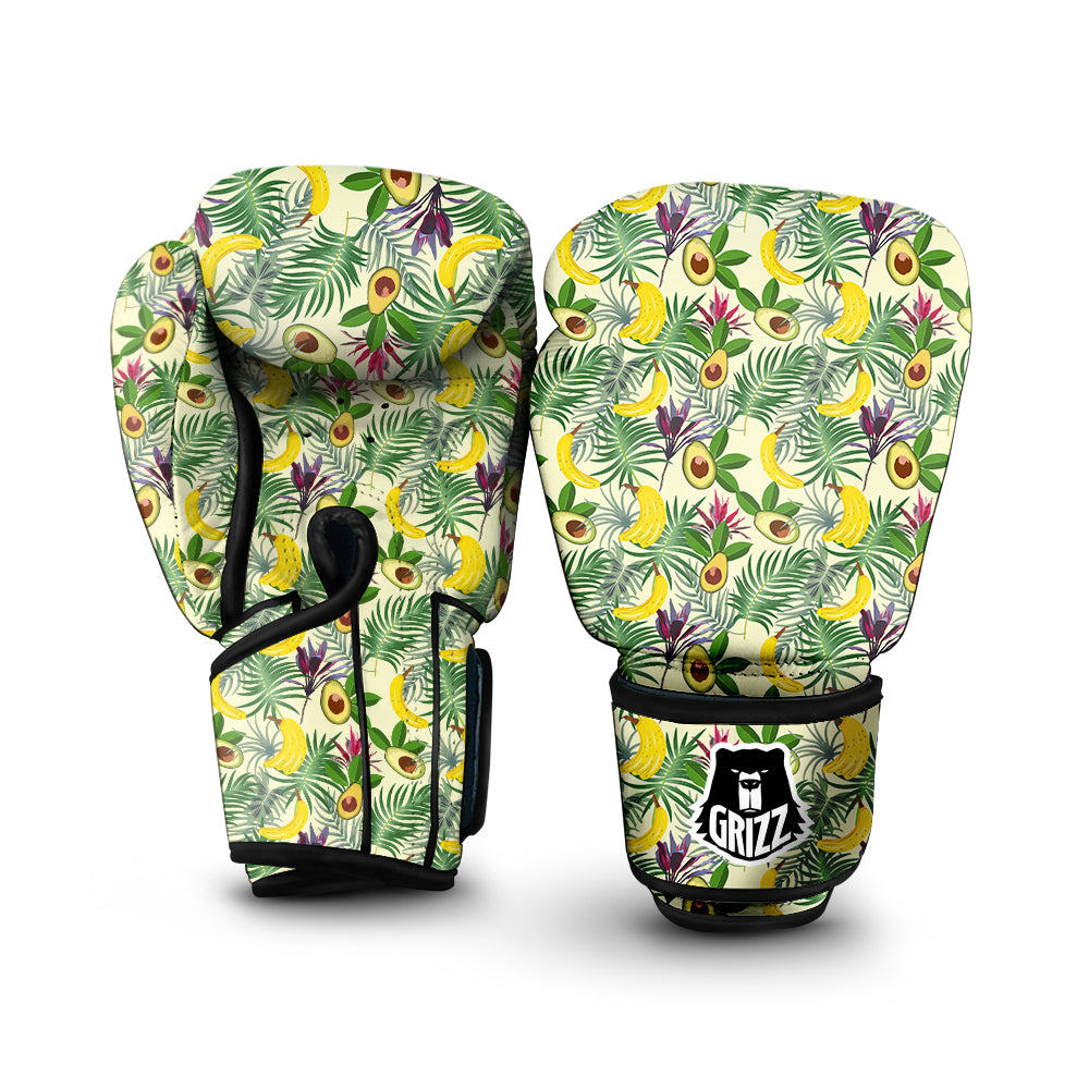 Avocado Banana Leaf Print Pattern Boxing Gloves-grizzshop