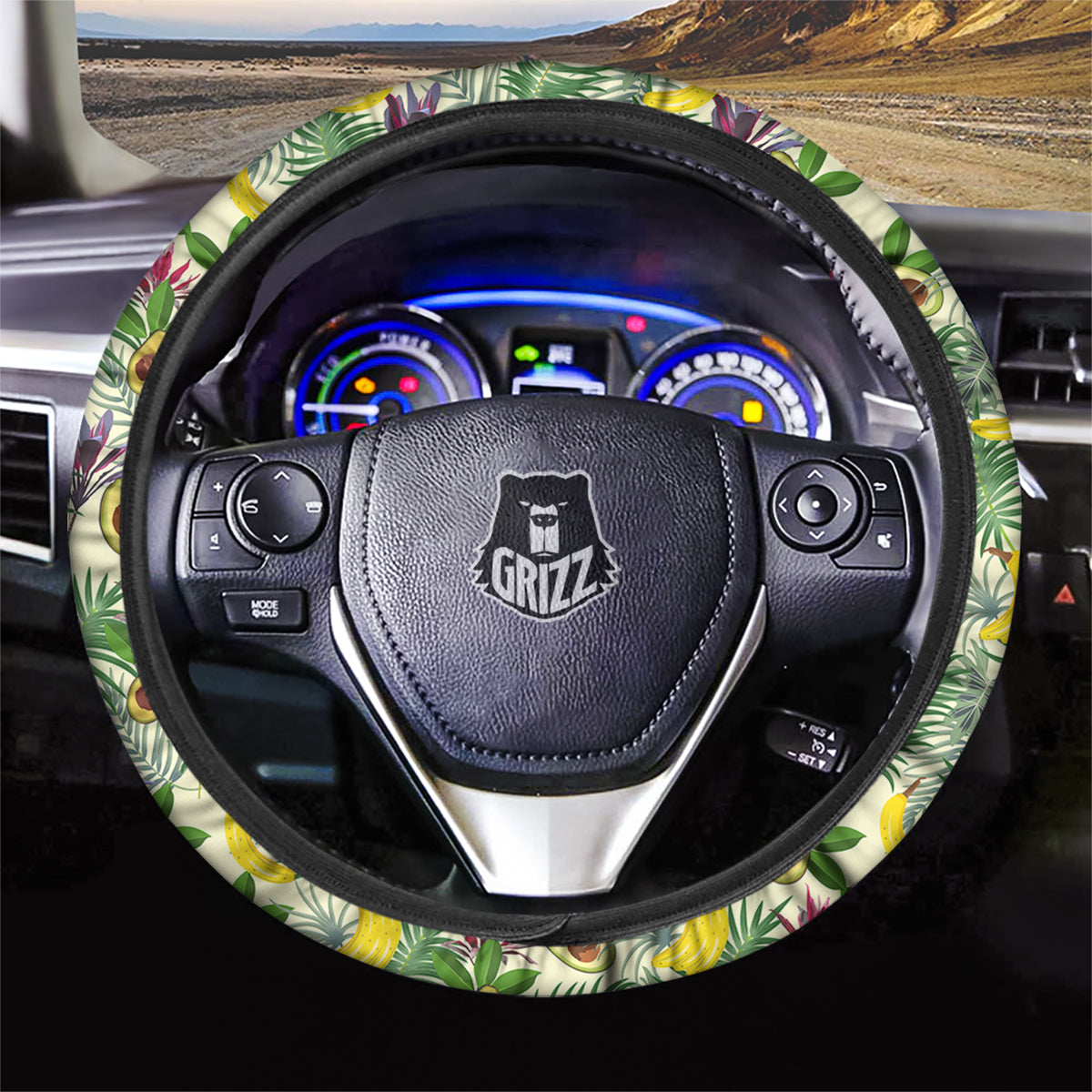 Avocado Banana Leaf Print Pattern Car Steering Wheel Cover-grizzshop