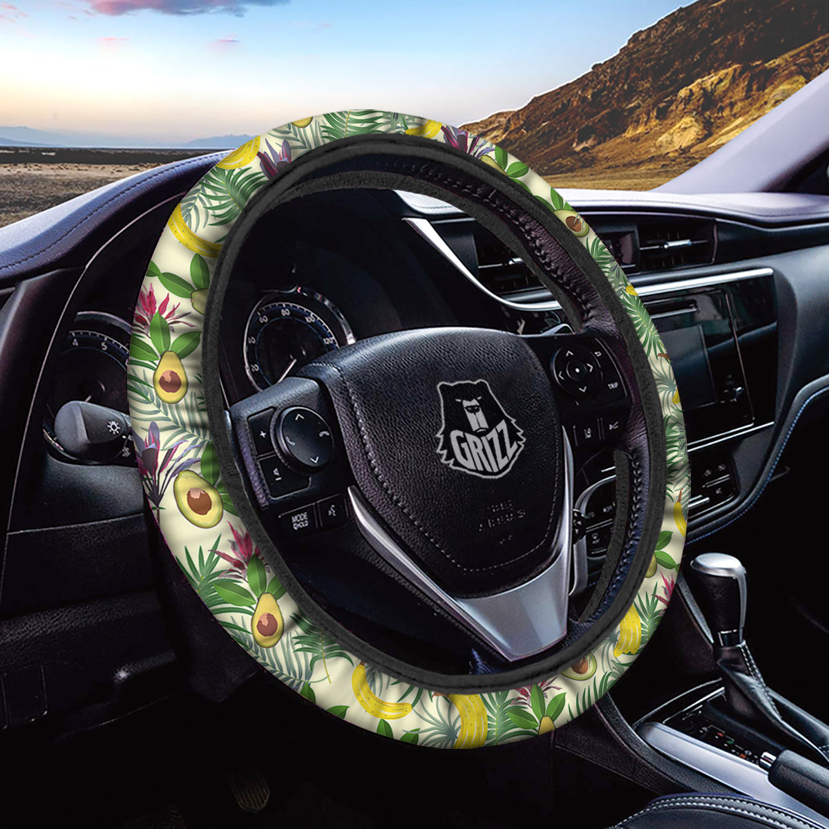 Avocado Banana Leaf Print Pattern Car Steering Wheel Cover-grizzshop