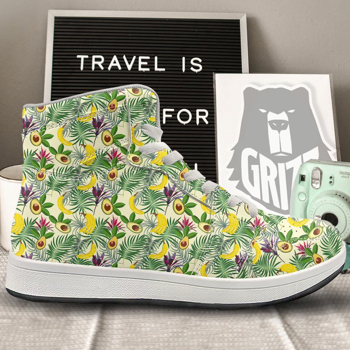 Avocado Banana Leaf Print Pattern High Top Sneakers-grizzshop