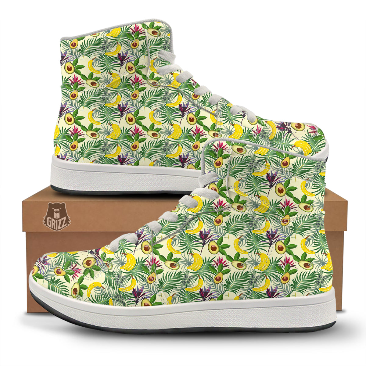 Avocado Banana Leaf Print Pattern High Top Sneakers-grizzshop