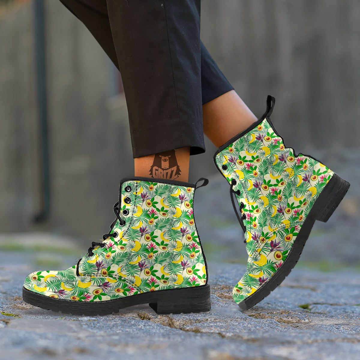 Avocado Banana Leaf Print Pattern Leather Boots-grizzshop