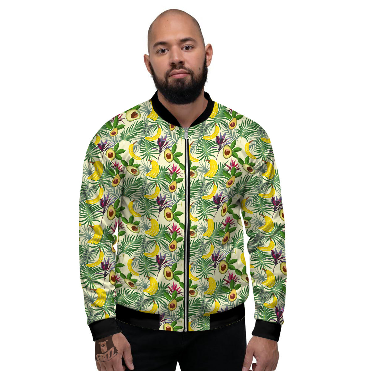 Avocado Banana Leaf Print Pattern Men's Bomber Jacket-grizzshop