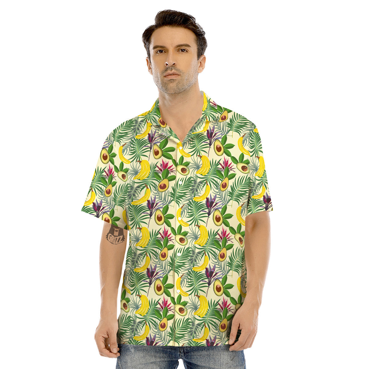 Avocado Banana Leaf Print Pattern Men's Hawaiian Shirt-grizzshop