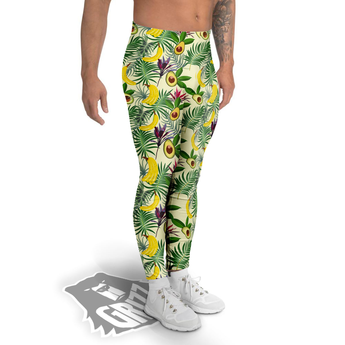 Avocado Banana Leaf Print Pattern Men's Leggings-grizzshop