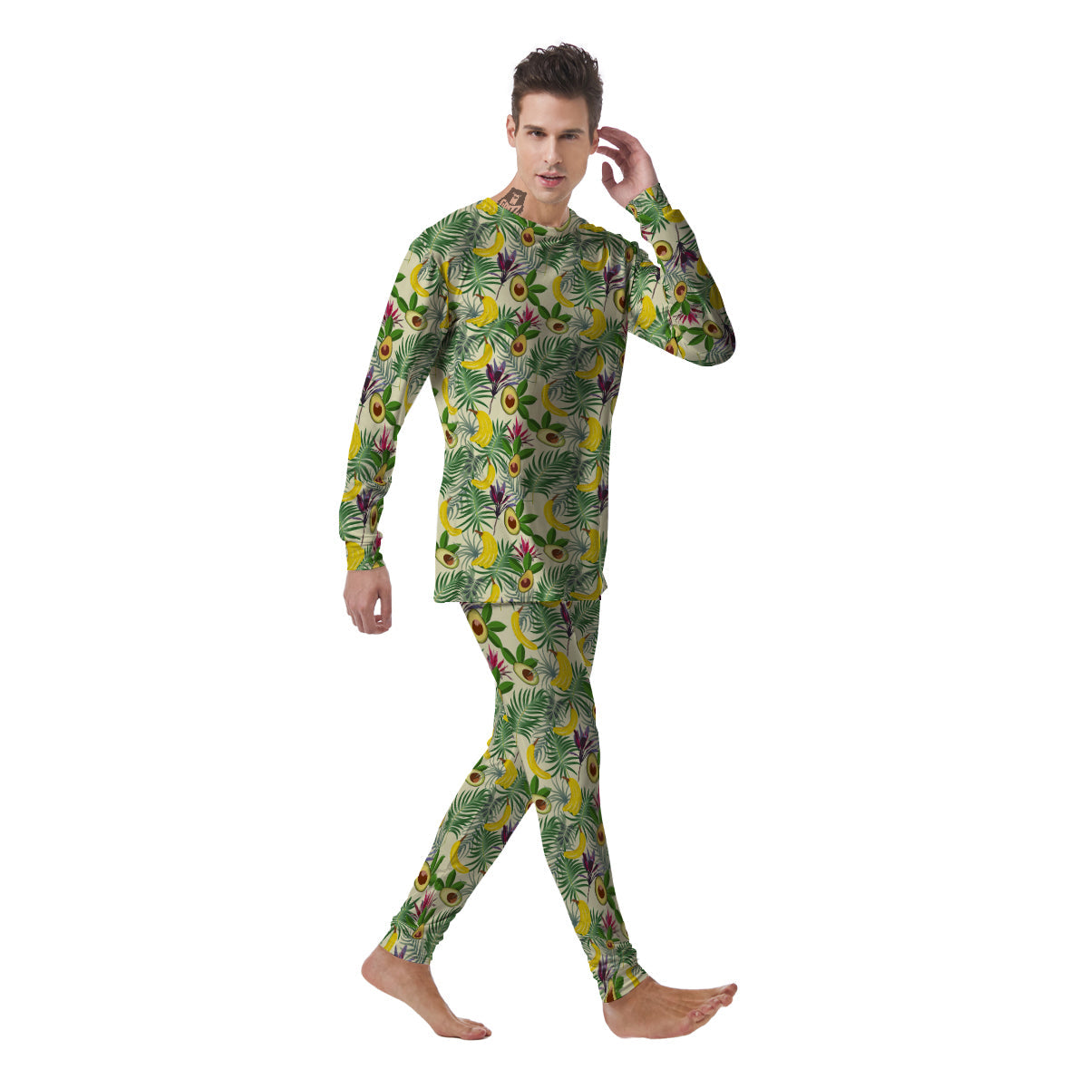 Avocado Banana Leaf Print Pattern Men's Pajamas-grizzshop