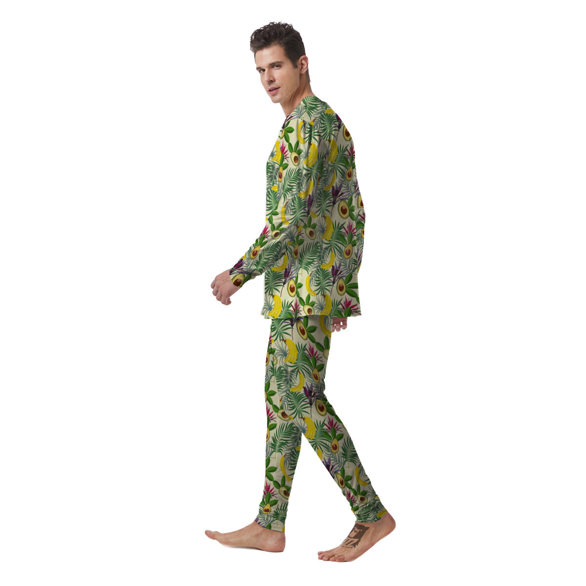 Avocado Banana Leaf Print Pattern Men's Pajamas-grizzshop