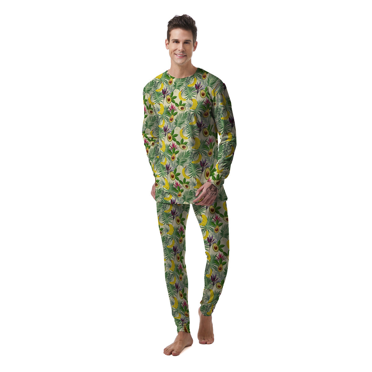 Avocado Banana Leaf Print Pattern Men's Pajamas-grizzshop