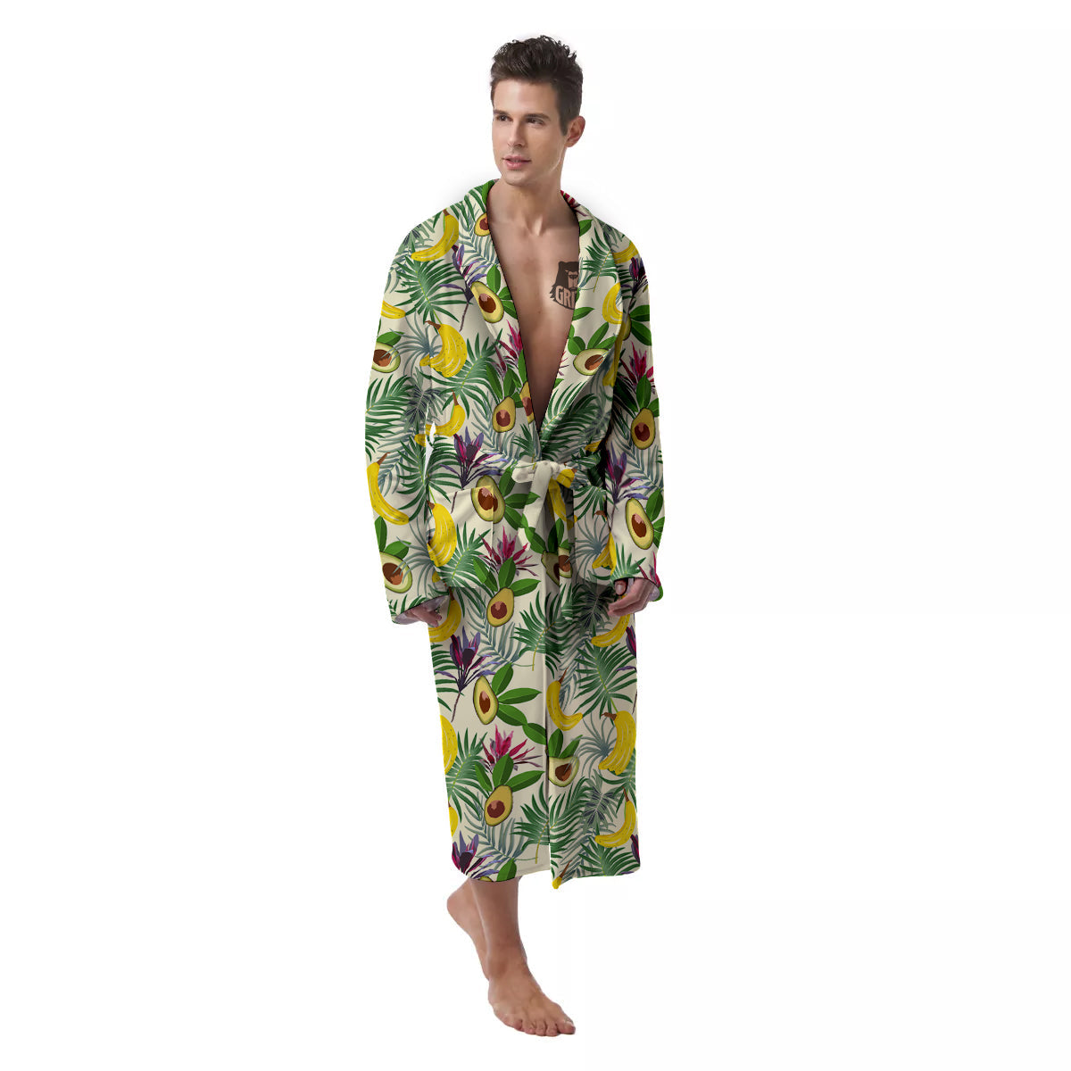Avocado Banana Leaf Print Pattern Men's Robe-grizzshop