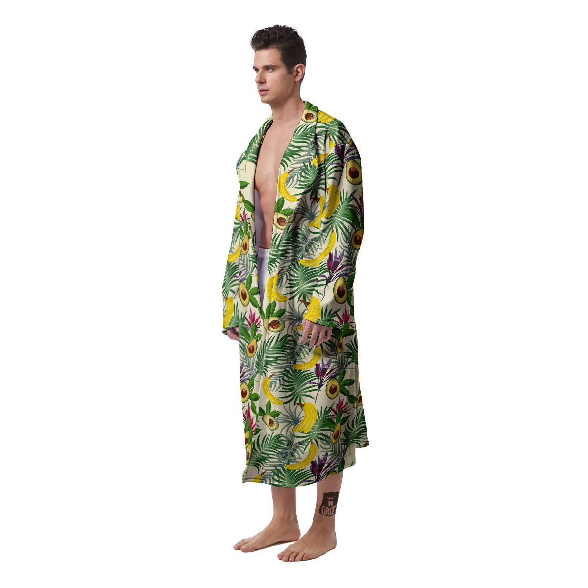 Avocado Banana Leaf Print Pattern Men's Robe-grizzshop