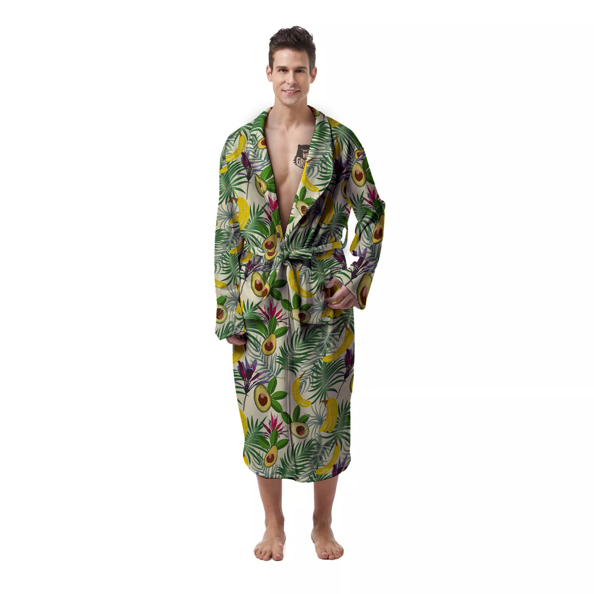 Avocado Banana Leaf Print Pattern Men's Robe-grizzshop