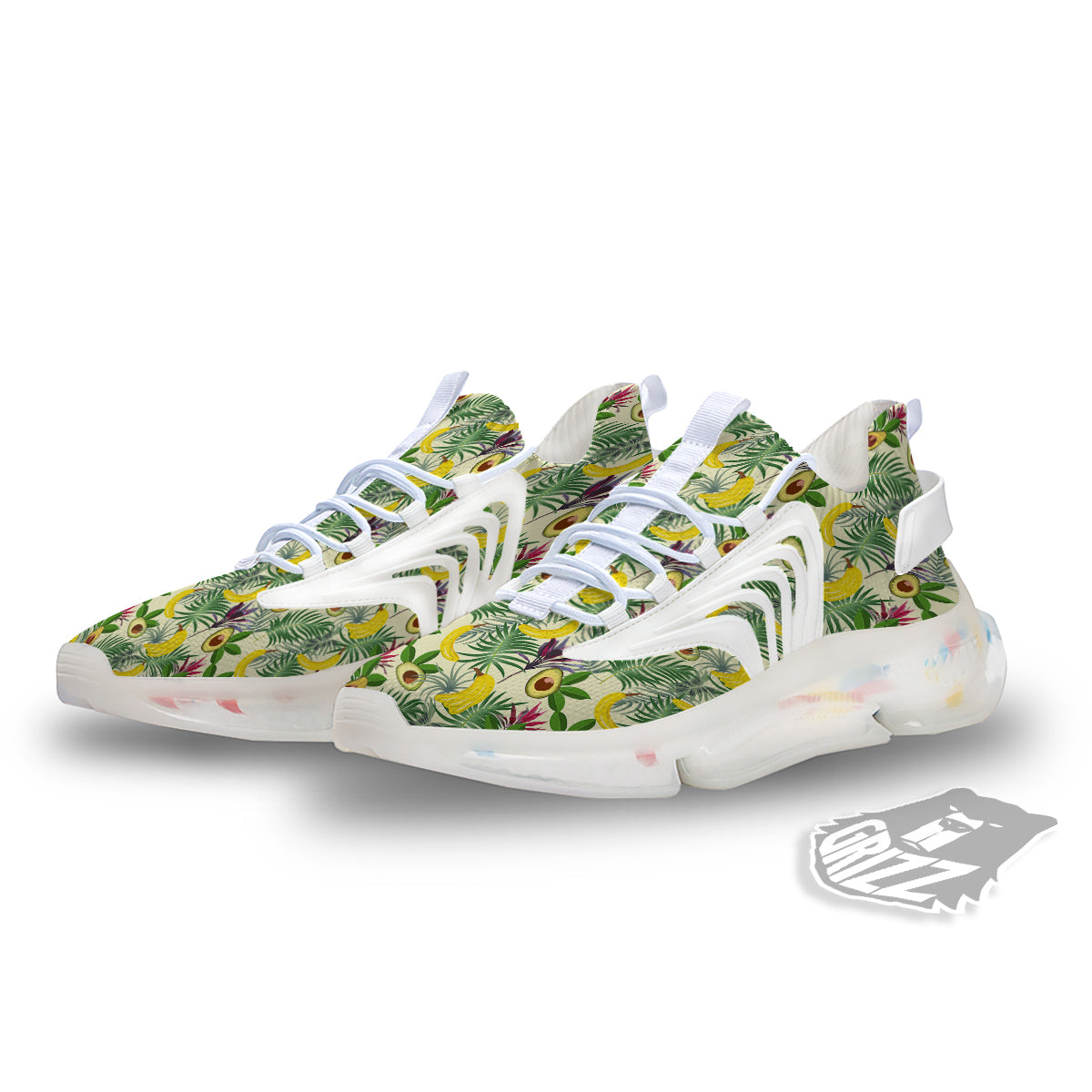 Avocado Banana Leaf Print Pattern White Gym Shoes-grizzshop
