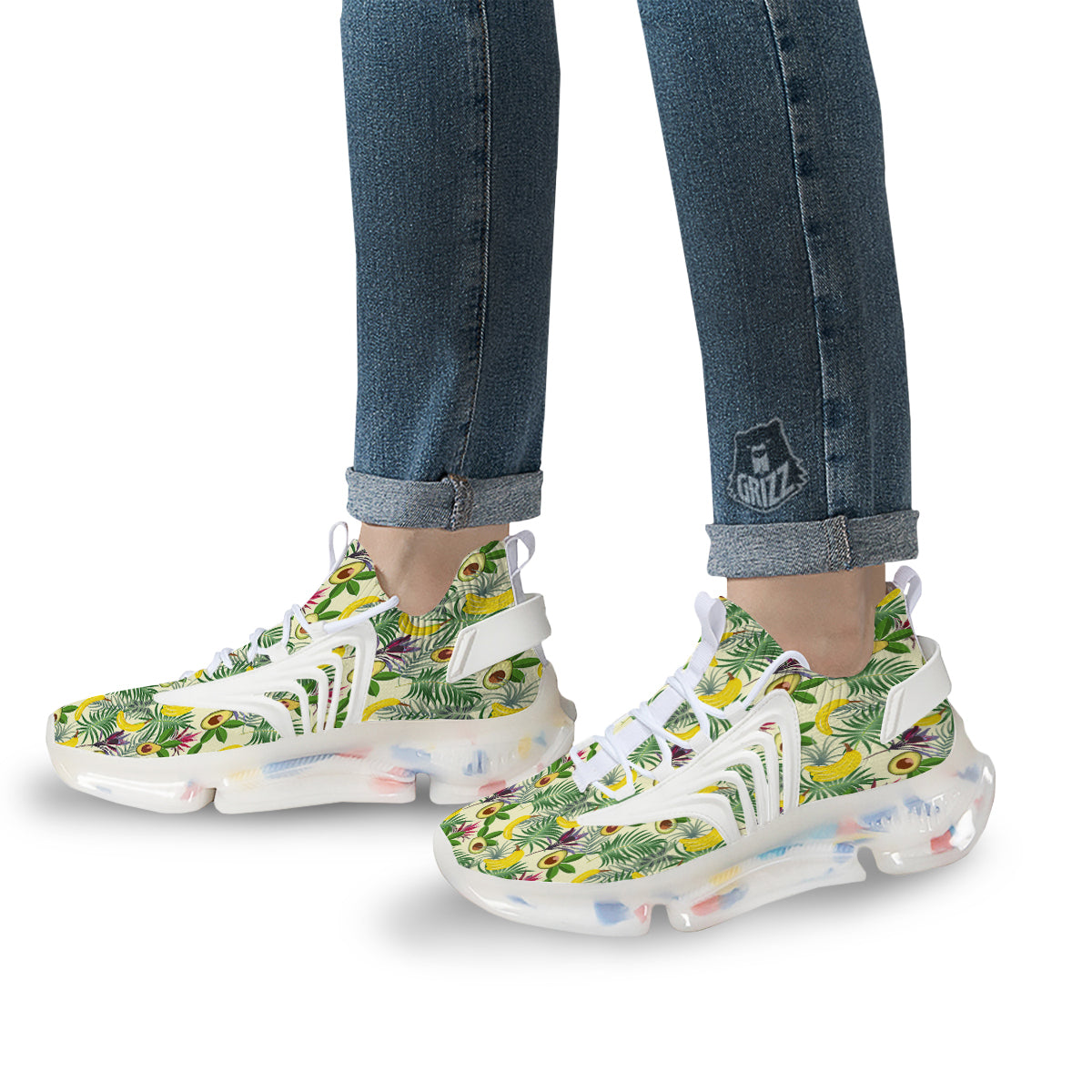 Avocado Banana Leaf Print Pattern White Gym Shoes-grizzshop