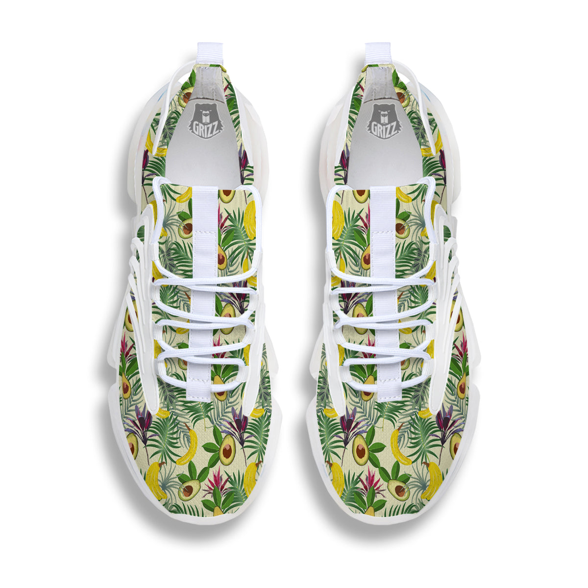 Avocado Banana Leaf Print Pattern White Gym Shoes-grizzshop