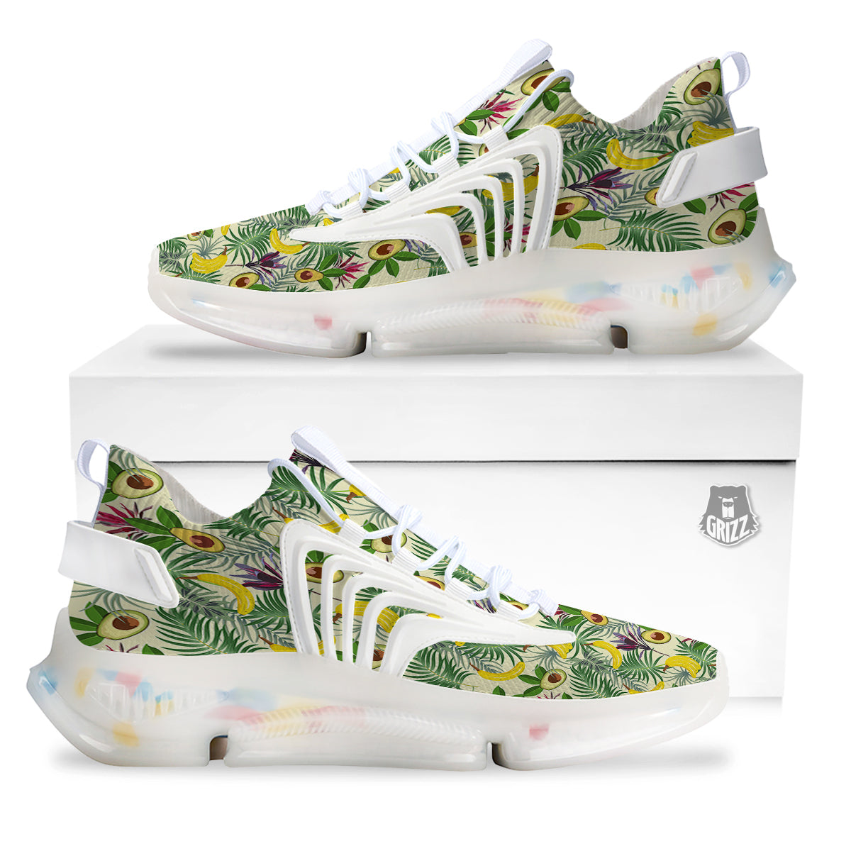Avocado Banana Leaf Print Pattern White Gym Shoes-grizzshop