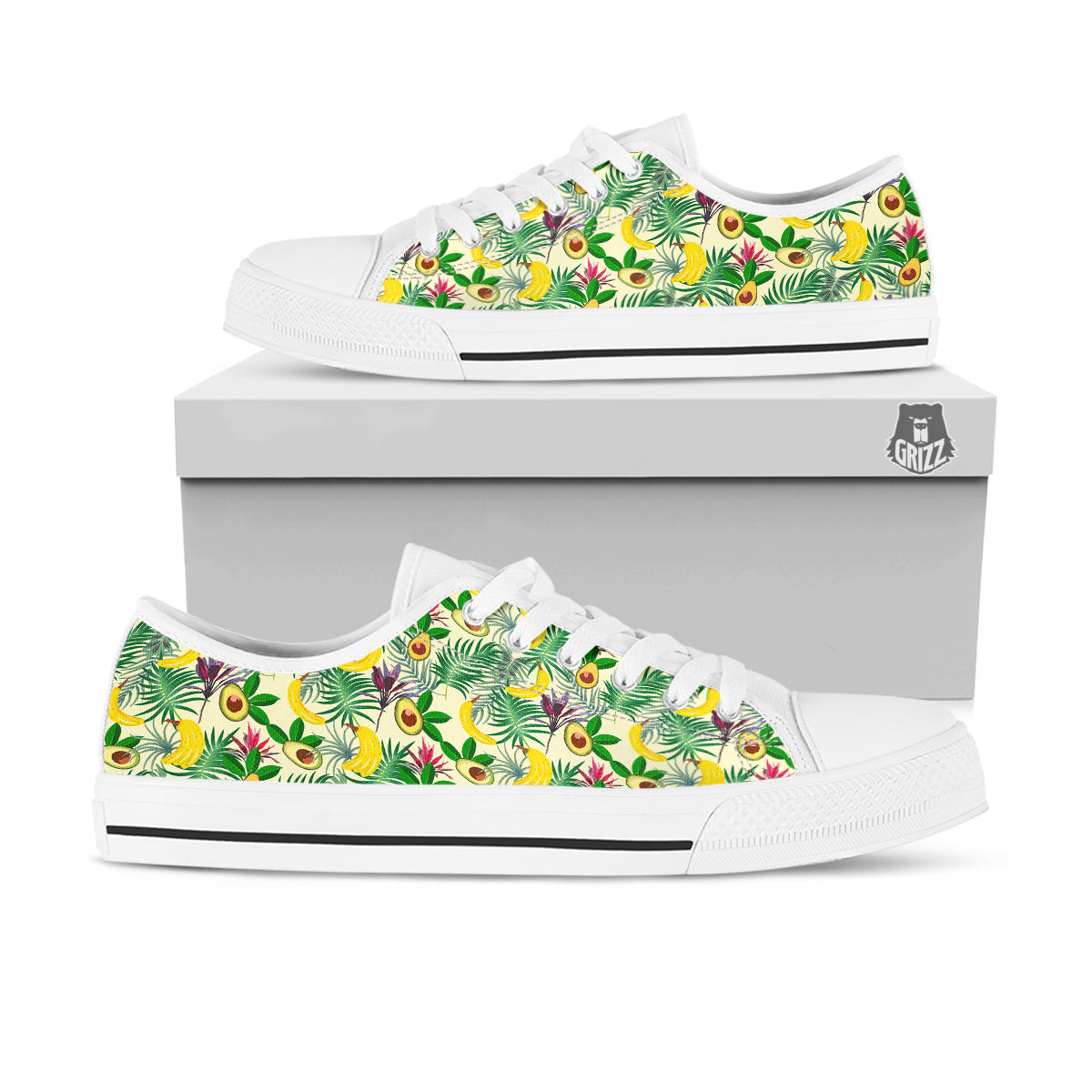 Avocado Banana Leaf Print Pattern White Low Top Shoes-grizzshop
