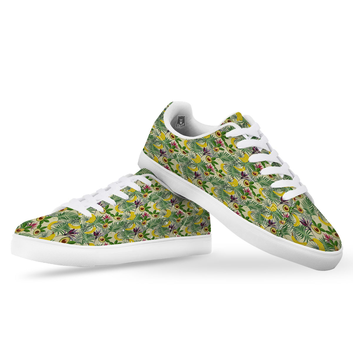Avocado Banana Leaf Print Pattern White Low Top Sneakers-grizzshop