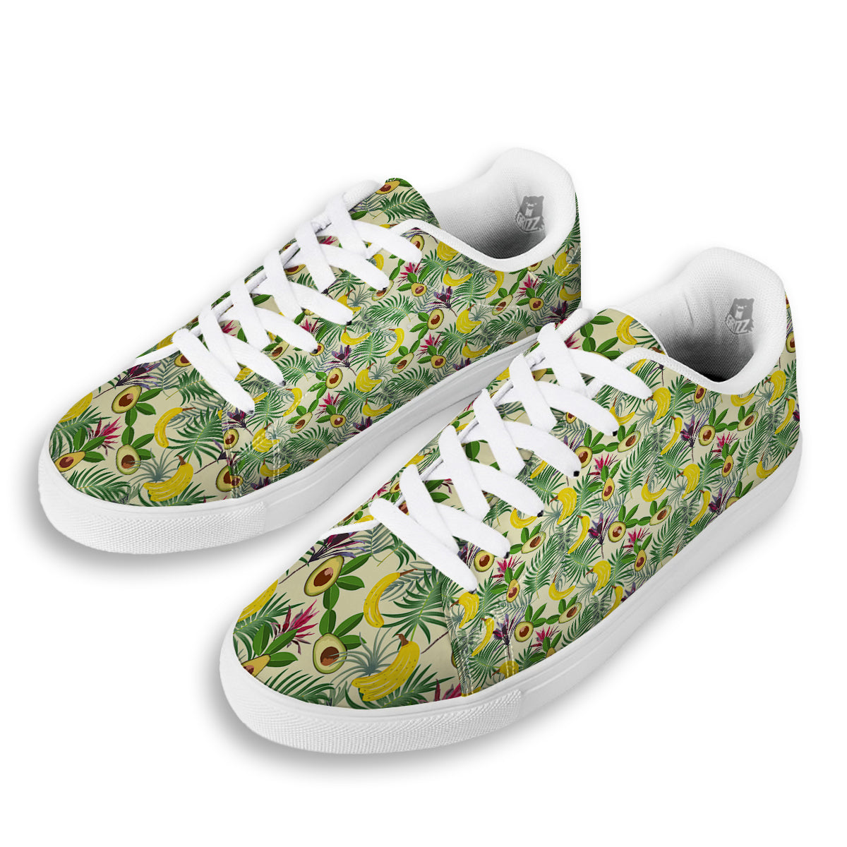 Avocado Banana Leaf Print Pattern White Low Top Sneakers-grizzshop