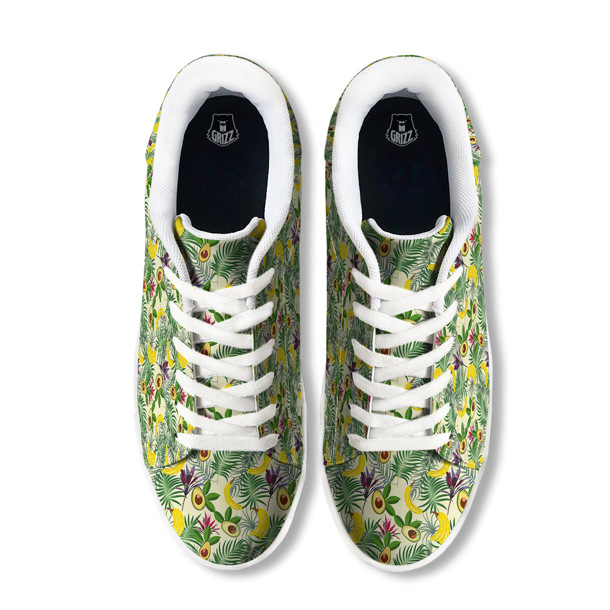 Avocado Banana Leaf Print Pattern White Low Top Sneakers-grizzshop