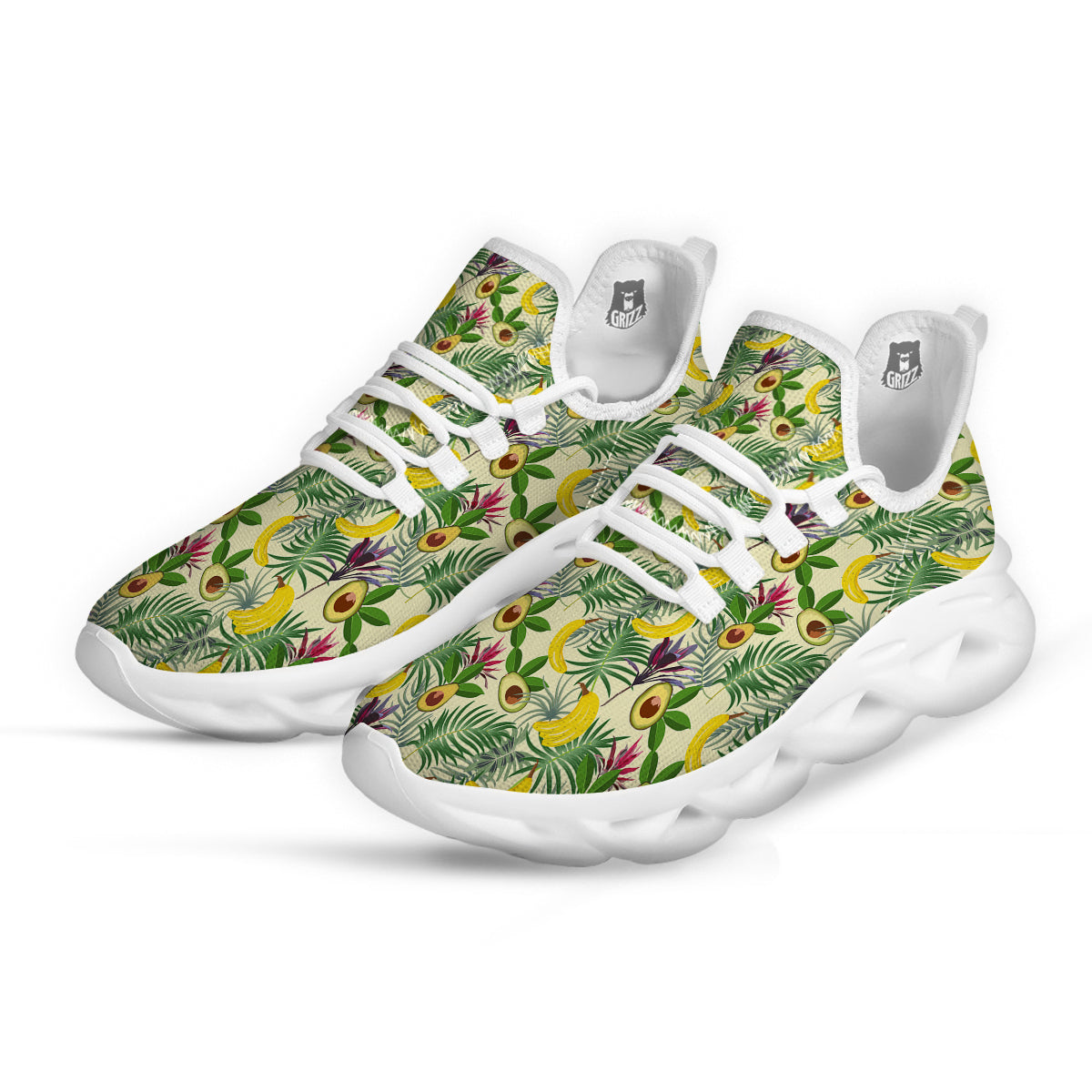 Avocado Banana Leaf Print Pattern White Running Shoes-grizzshop