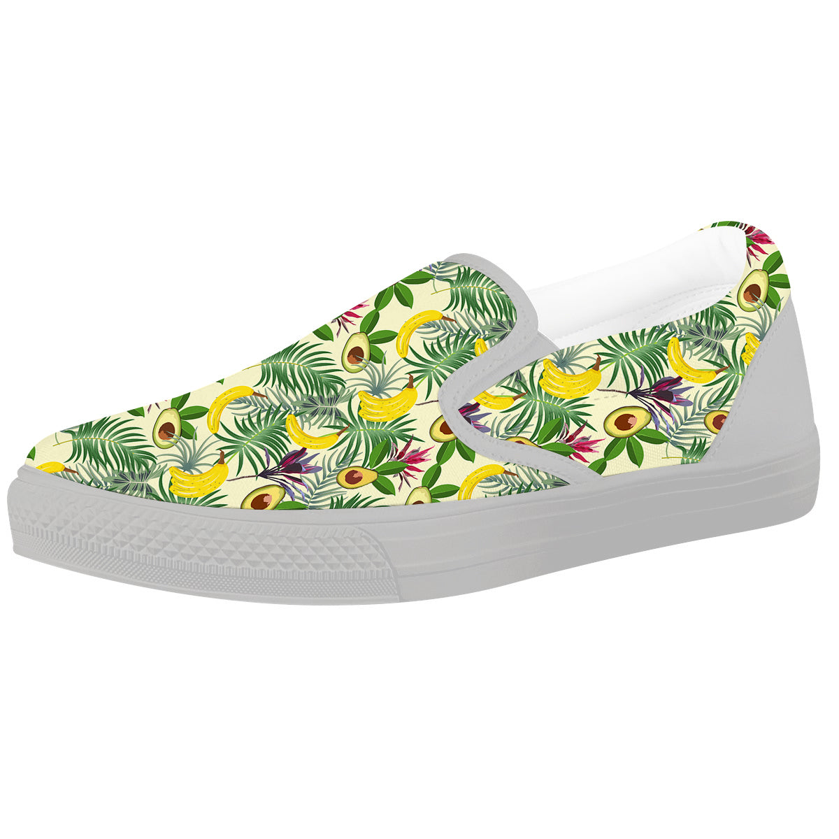 Avocado Banana Leaf Print Pattern White Slip On Shoes-grizzshop