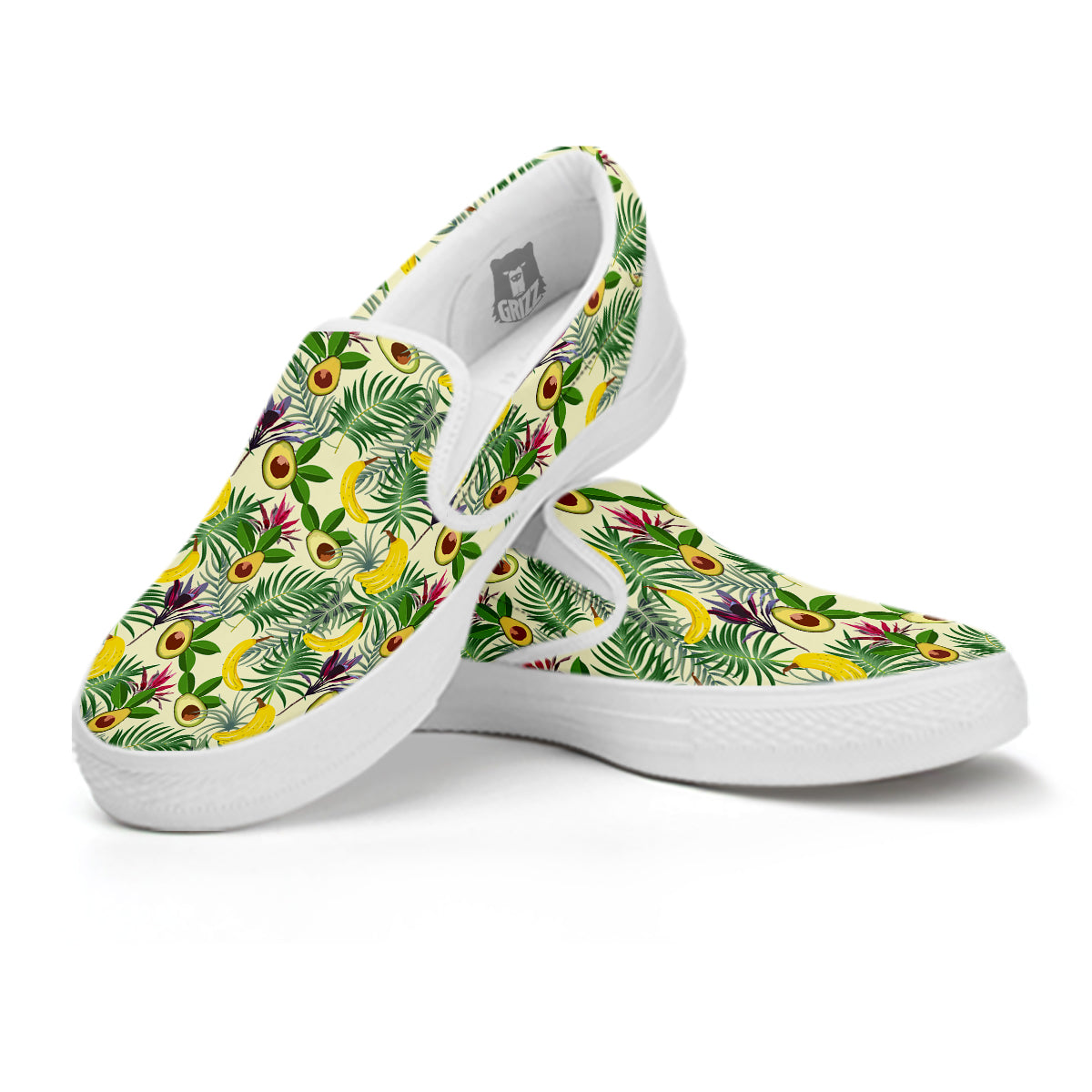 Avocado Banana Leaf Print Pattern White Slip On Shoes-grizzshop