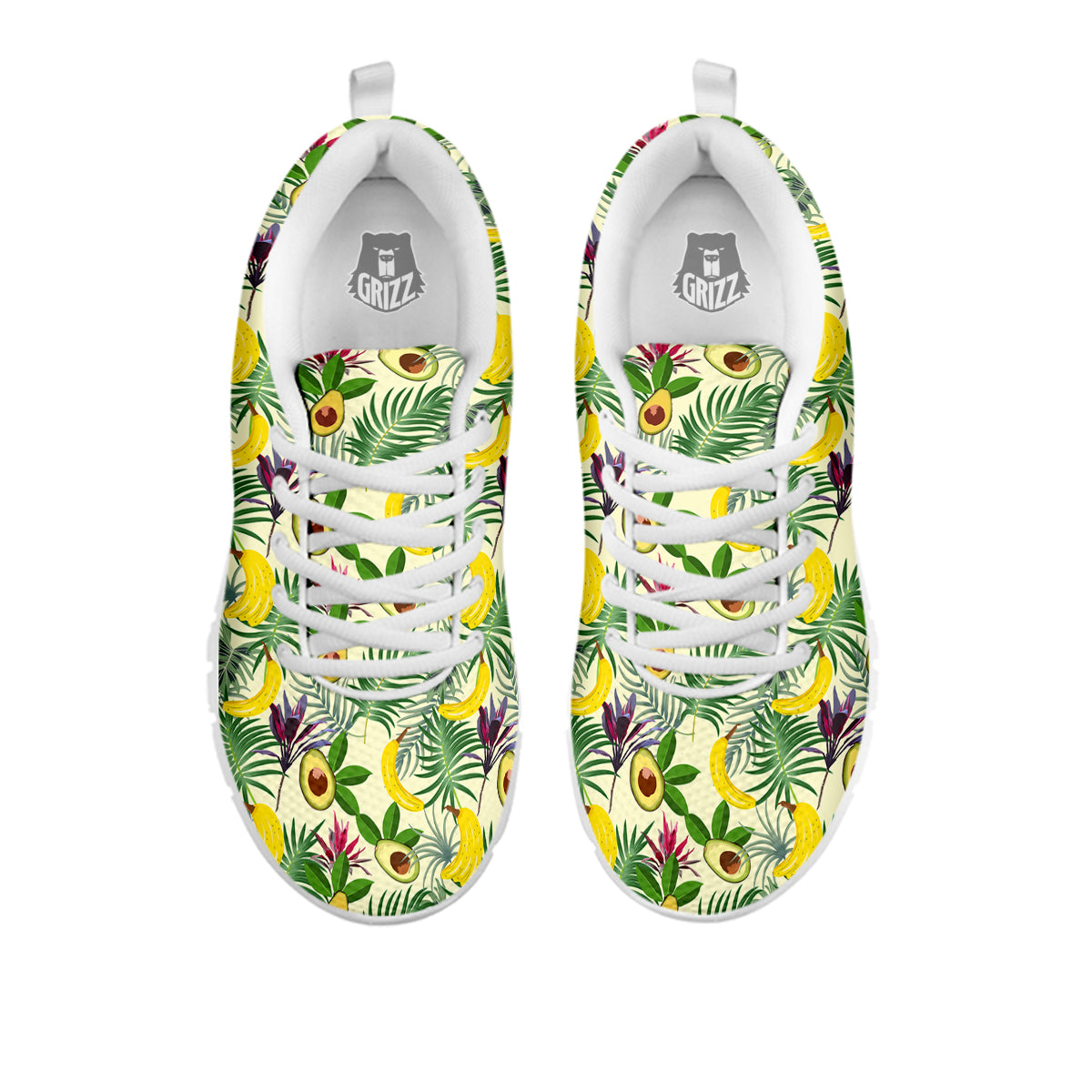 Avocado Banana Leaf Print Pattern White Sneaker-grizzshop