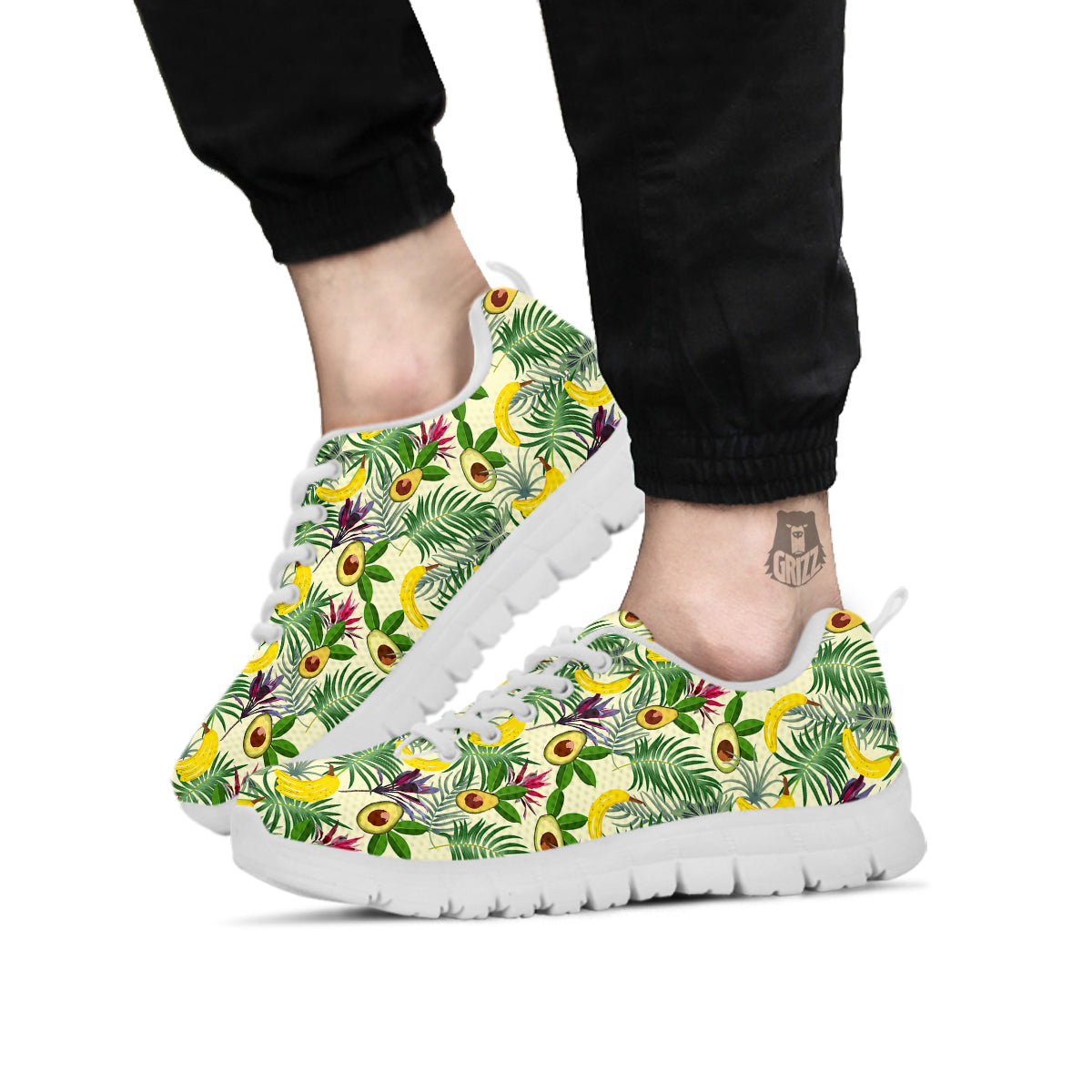 Avocado Banana Leaf Print Pattern White Sneaker-grizzshop