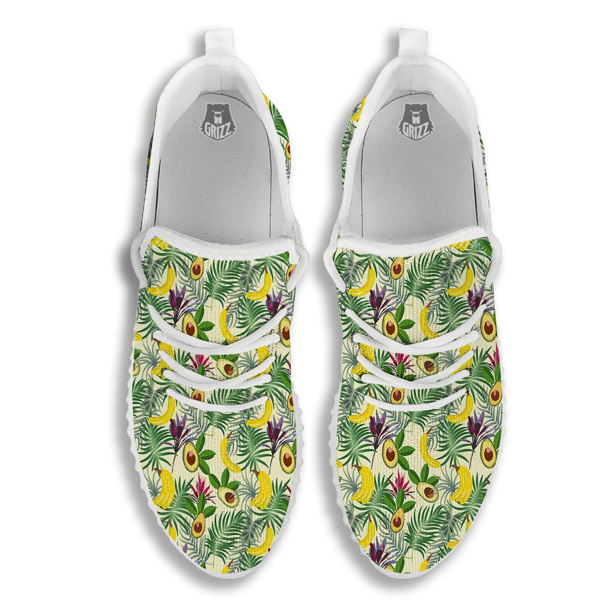 Avocado Banana Leaf Print Pattern White Walking Shoes-grizzshop
