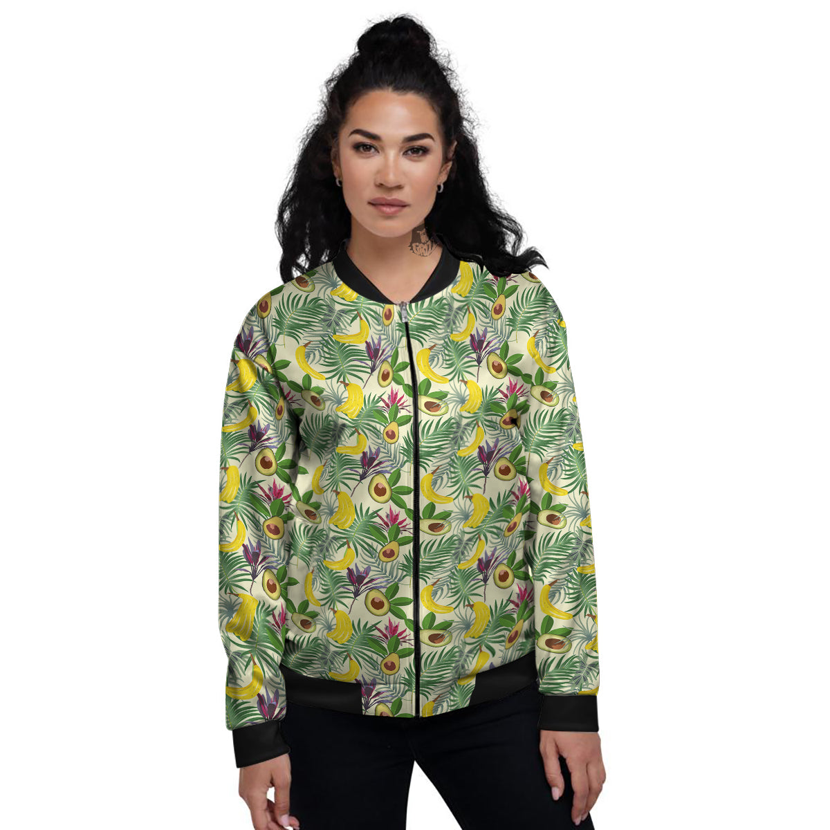 Avocado Banana Leaf Print Pattern Women's Bomber Jacket-grizzshop