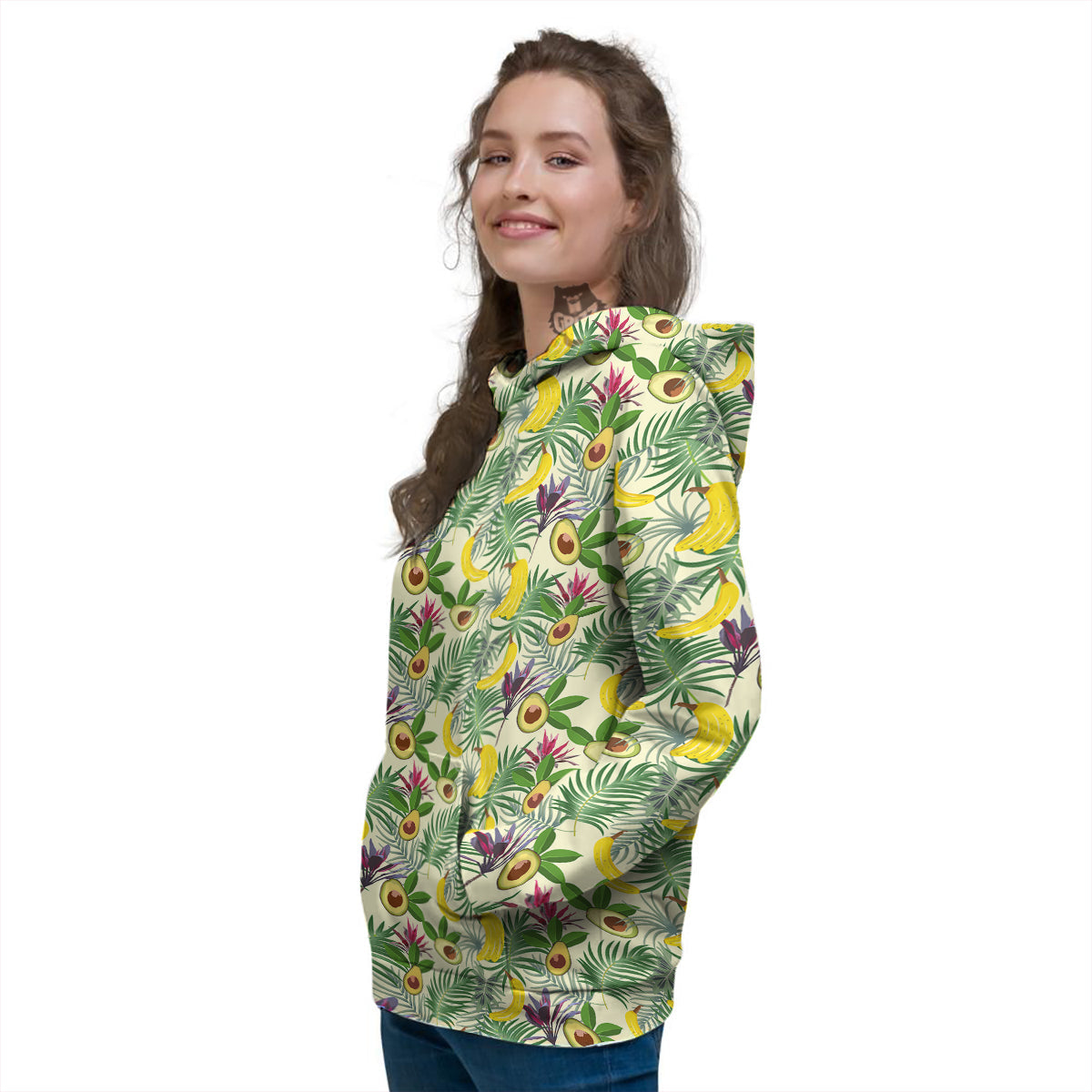 Avocado Banana Leaf Print Pattern Women's Hoodie-grizzshop