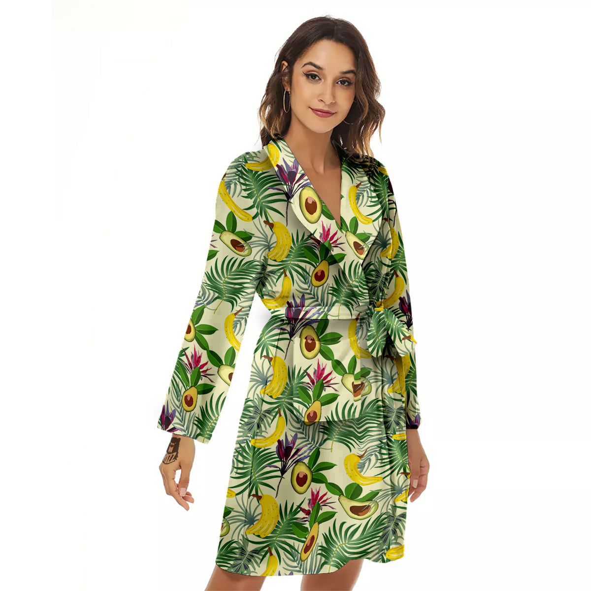 Avocado Banana Leaf Print Pattern Women's Robe-grizzshop