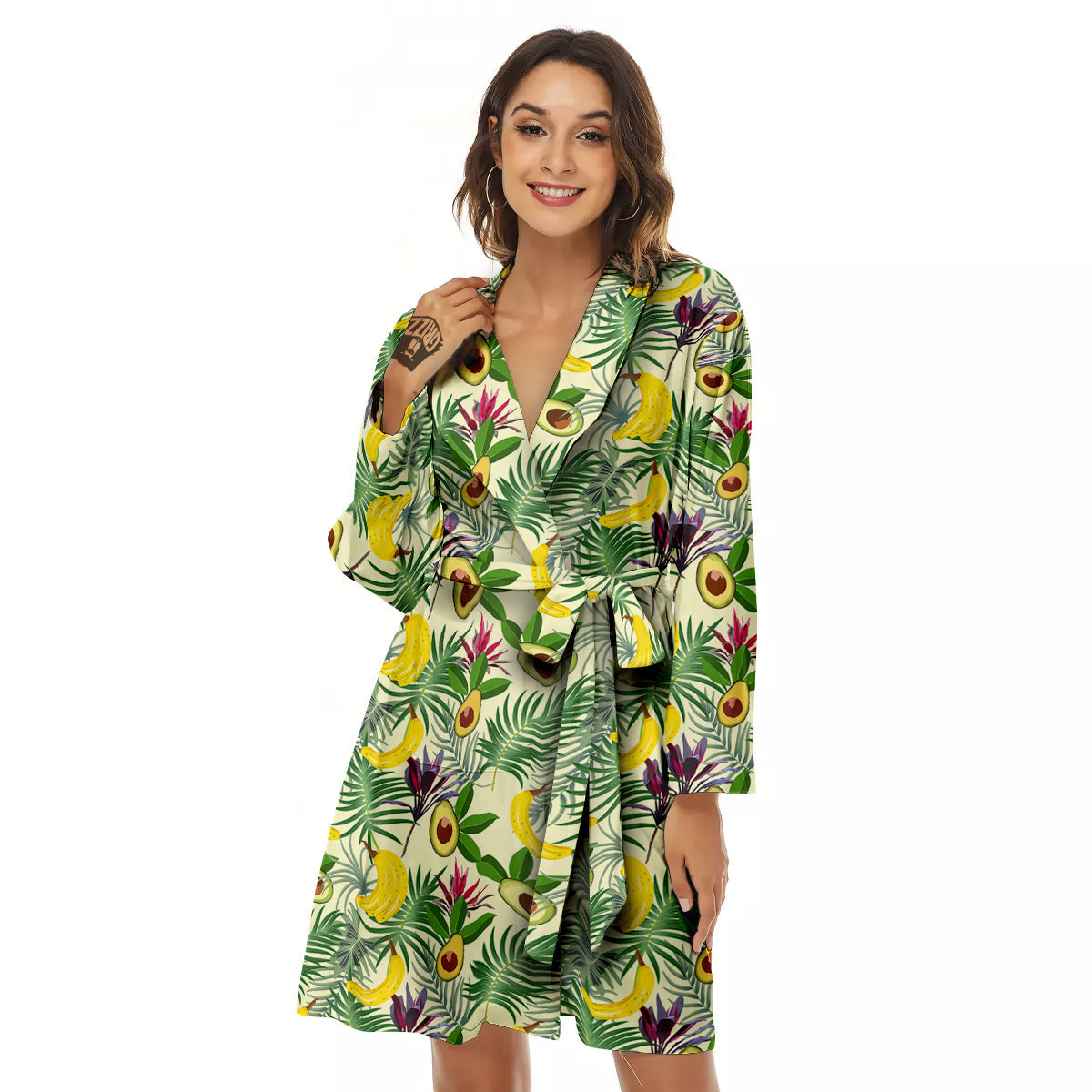 Avocado Banana Leaf Print Pattern Women's Robe-grizzshop
