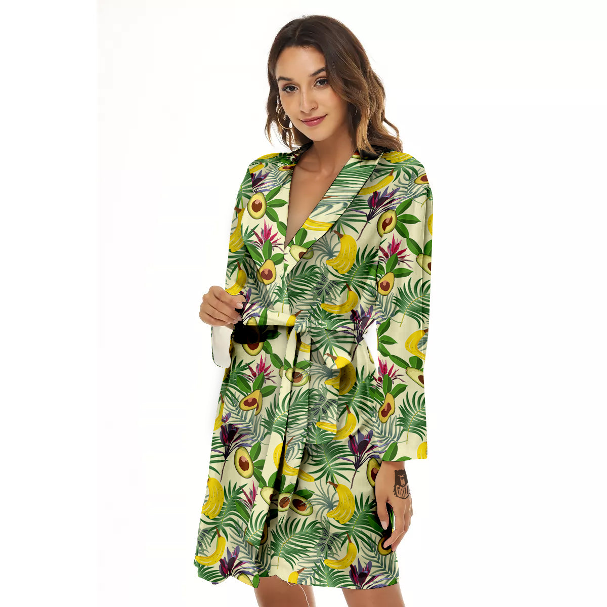 Avocado Banana Leaf Print Pattern Women's Robe-grizzshop