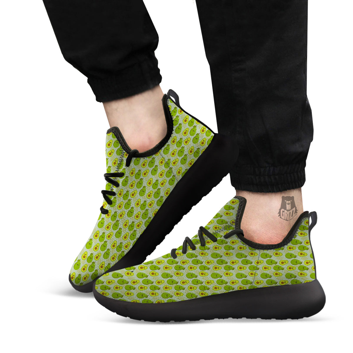Avocado Cartoon Print Pattern Black Athletic Shoes-grizzshop