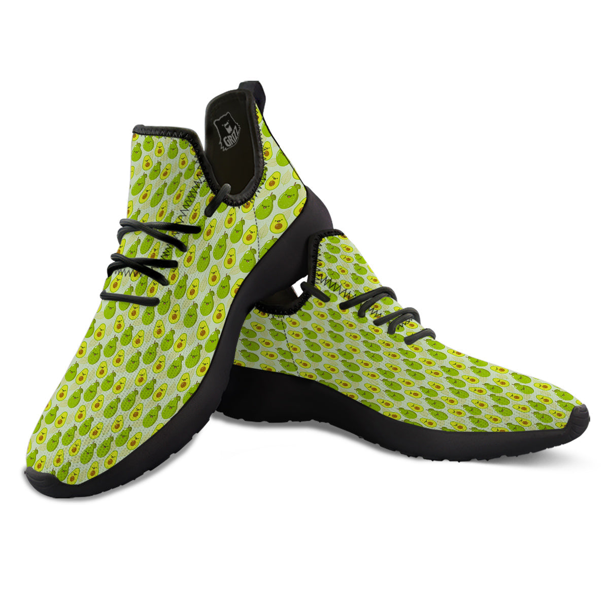 Avocado Cartoon Print Pattern Black Athletic Shoes-grizzshop