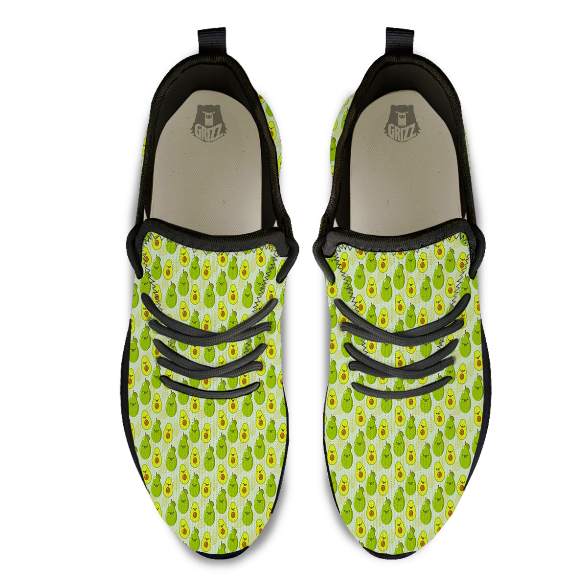 Avocado Cartoon Print Pattern Black Athletic Shoes-grizzshop