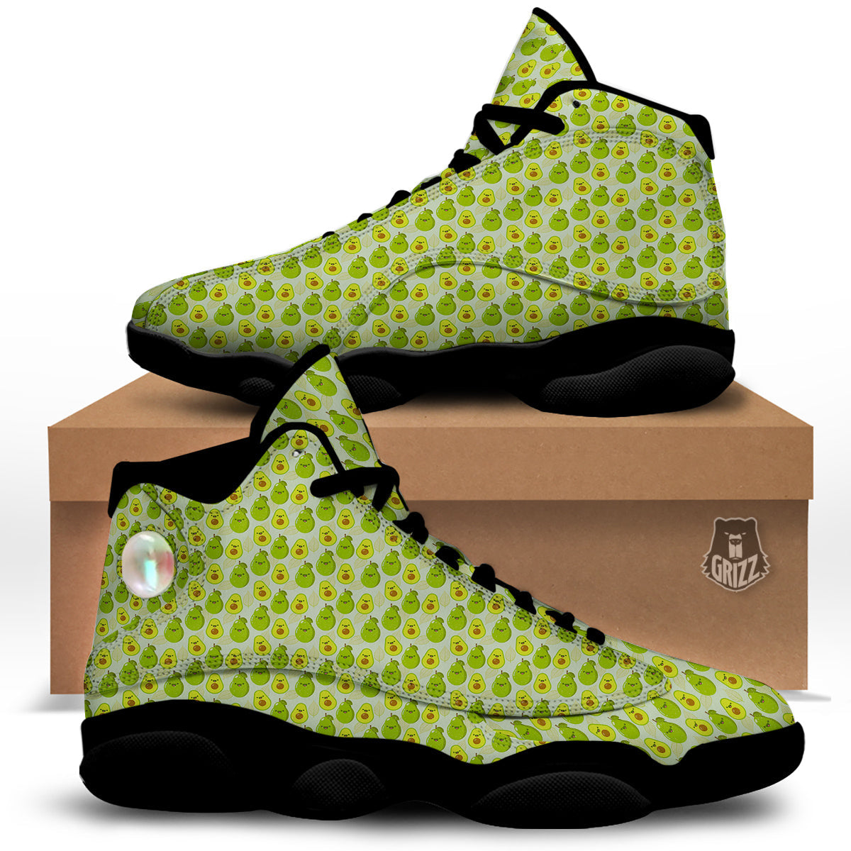 Avocado Cartoon Print Pattern Black Basketball Shoes-grizzshop