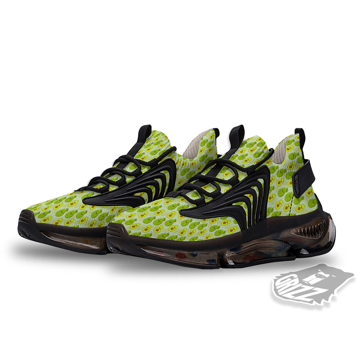 Avocado Cartoon Print Pattern Black Gym Shoes-grizzshop