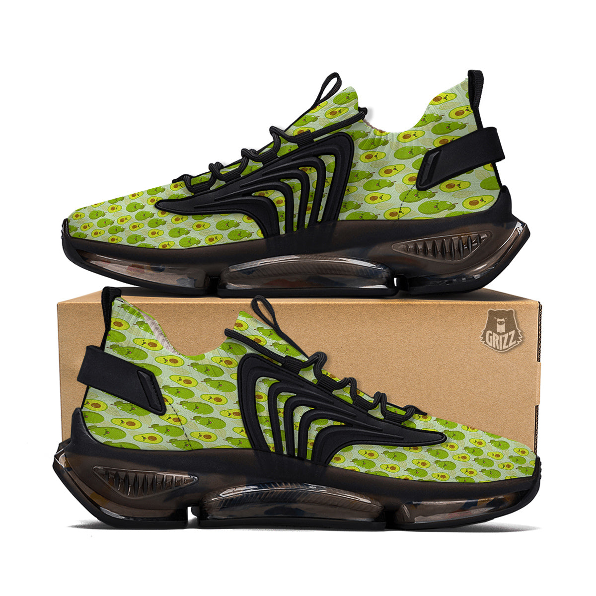 Avocado Cartoon Print Pattern Black Gym Shoes-grizzshop