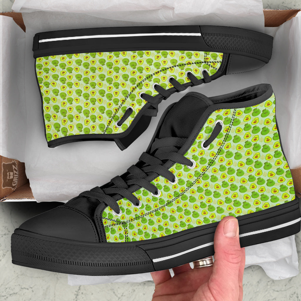 Avocado Cartoon Print Pattern Black High Top Shoes-grizzshop