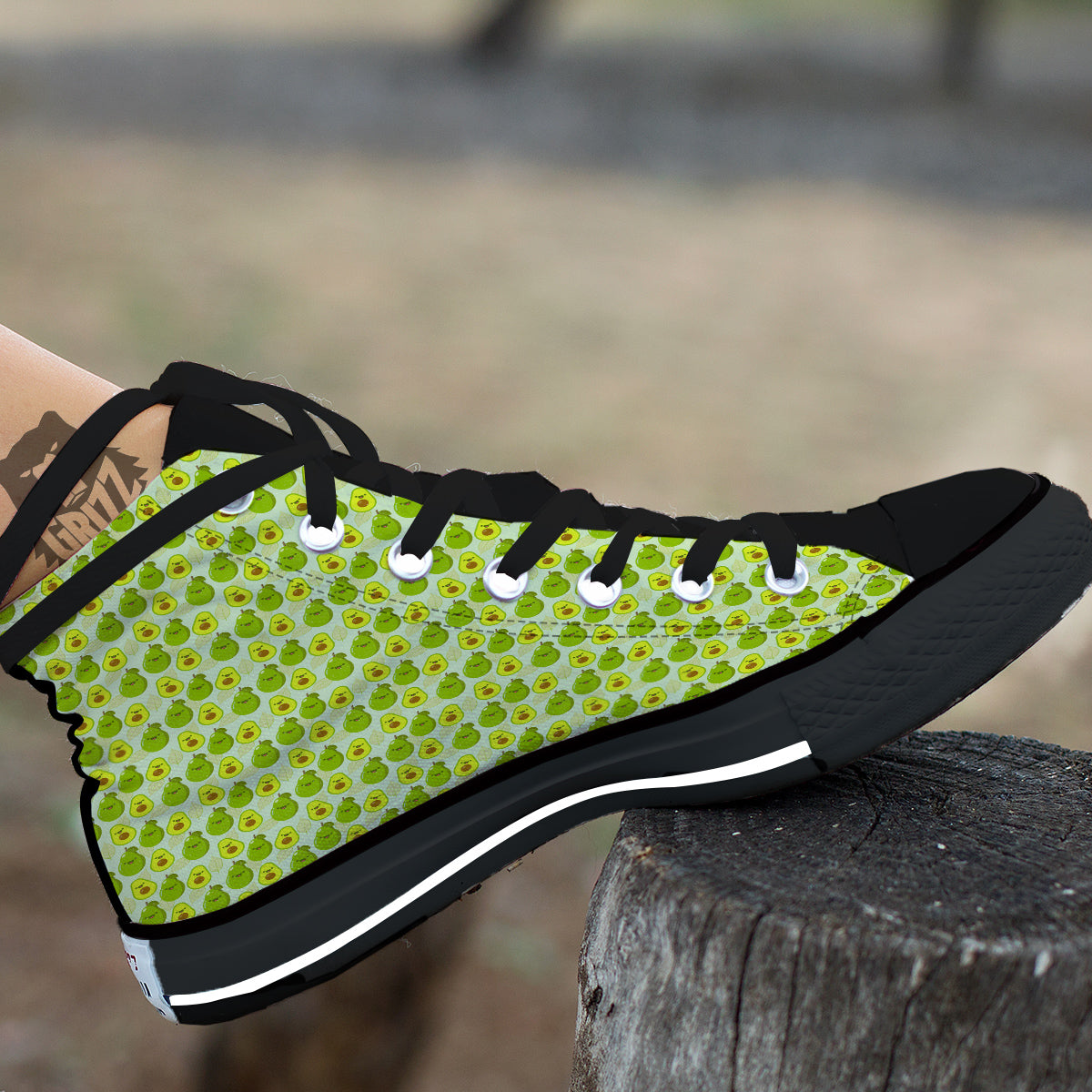 Avocado Cartoon Print Pattern Black High Top Shoes-grizzshop