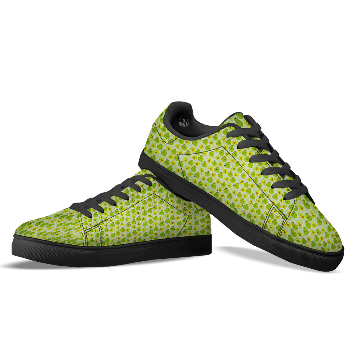 Avocado Cartoon Print Pattern Black Low Top Sneakers-grizzshop