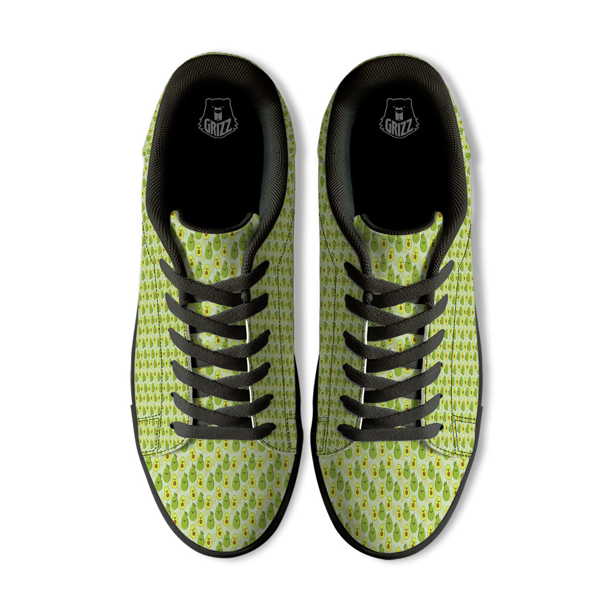Avocado Cartoon Print Pattern Black Low Top Sneakers-grizzshop