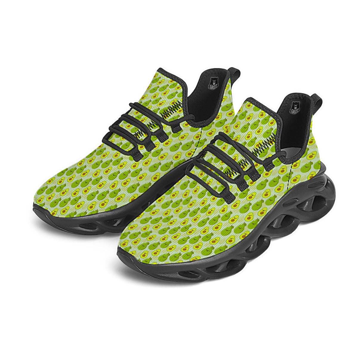 Avocado Cartoon Print Pattern Black Running Shoes-grizzshop