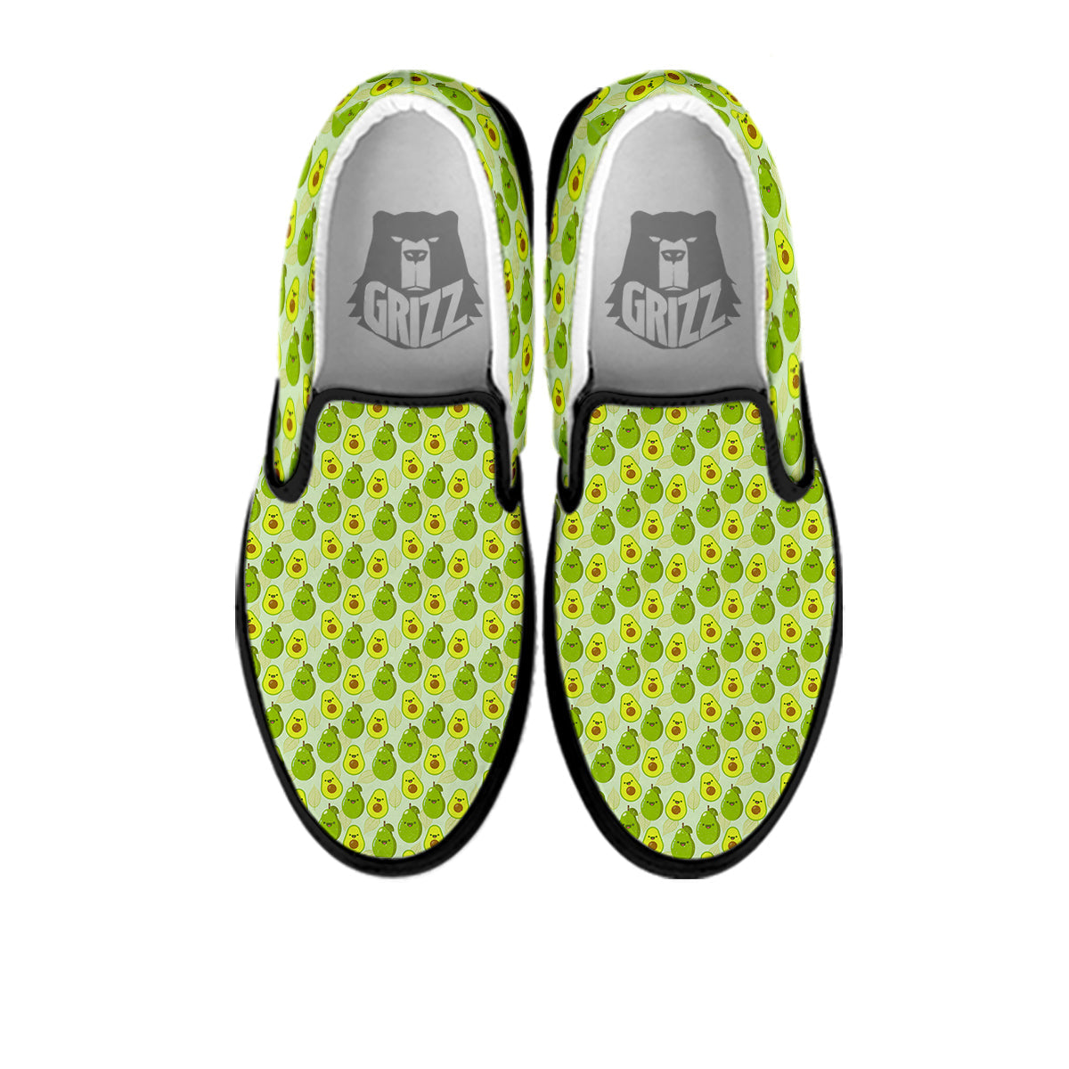 Avocado Cartoon Print Pattern Black Slip On Shoes-grizzshop