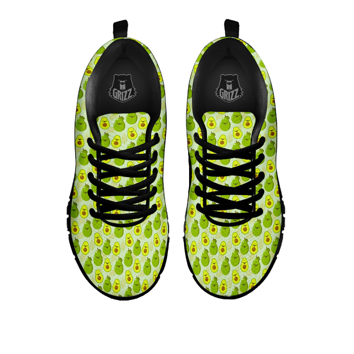 Avocado Cartoon Print Pattern Black Sneaker-grizzshop