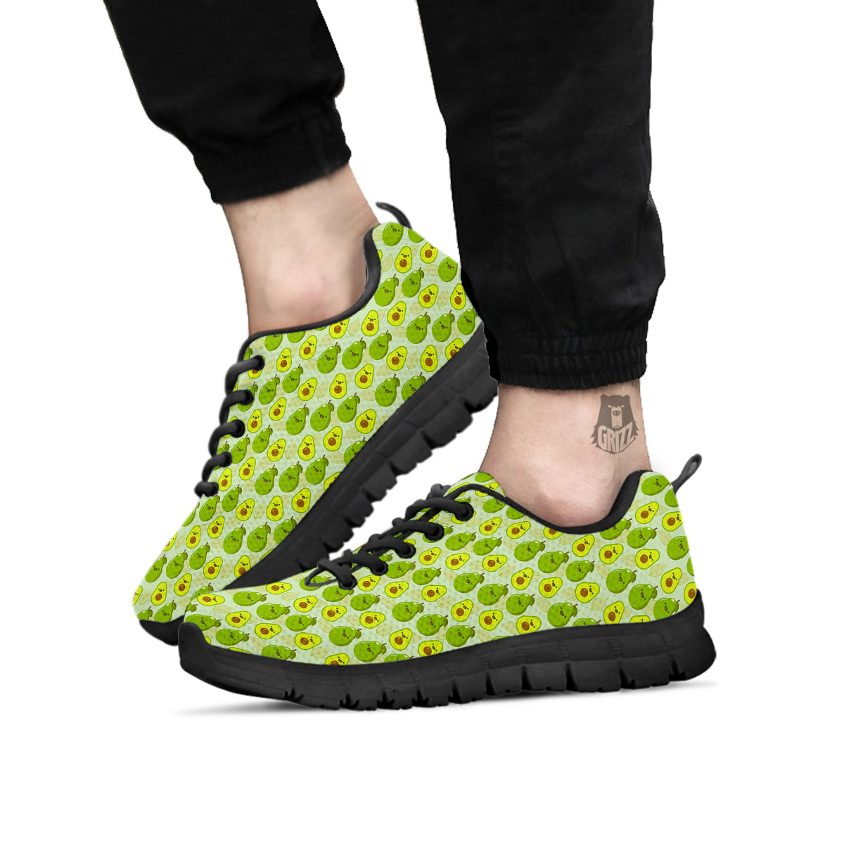 Avocado Cartoon Print Pattern Black Sneaker-grizzshop