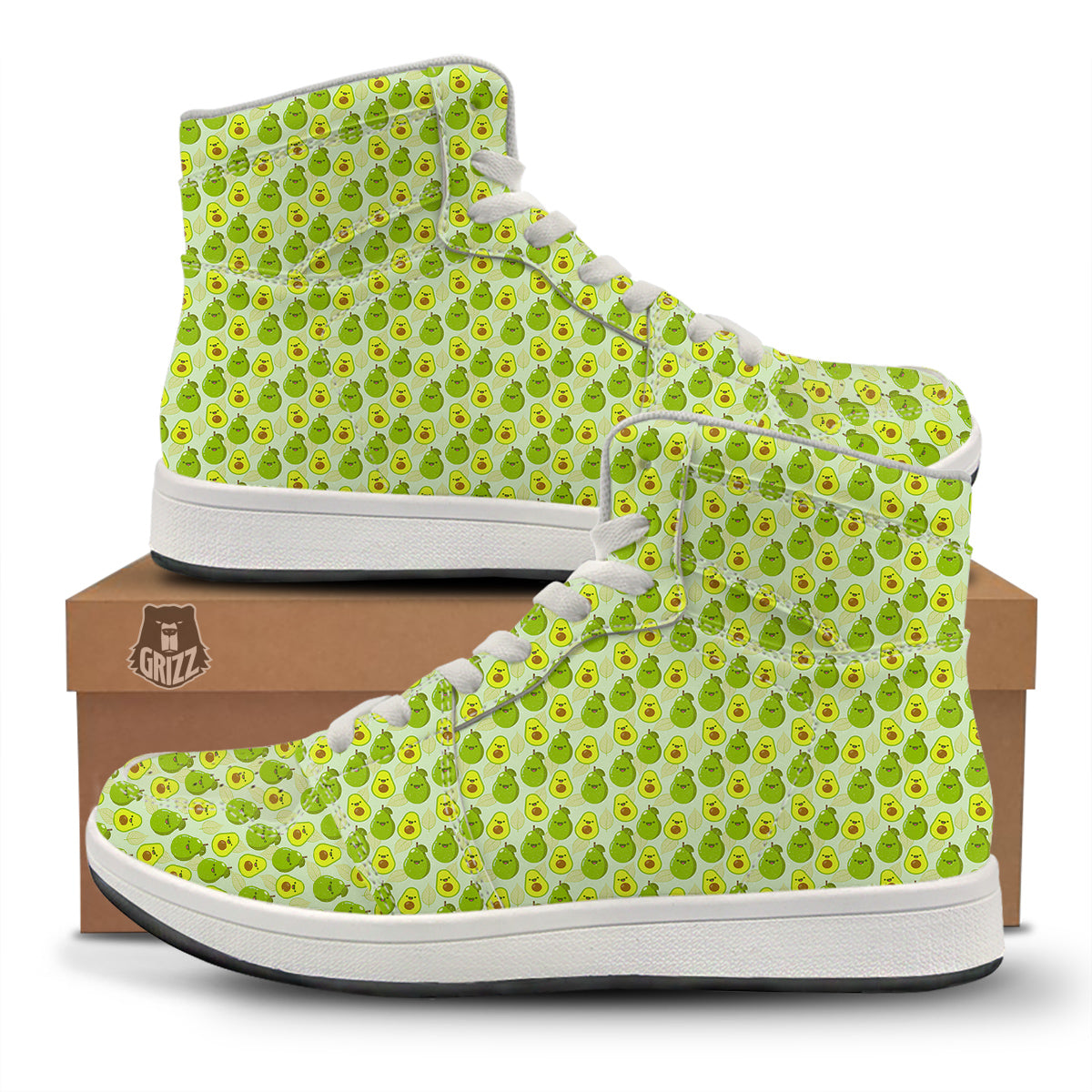 Avocado Cartoon Print Pattern High Top Sneakers-grizzshop