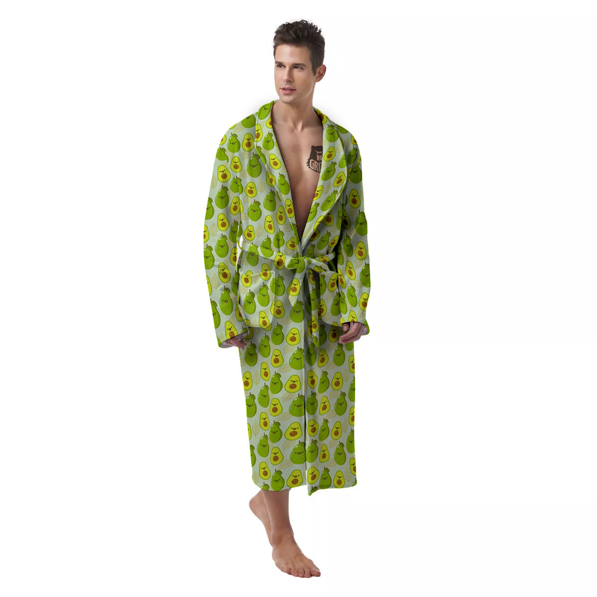 Avocado Cartoon Print Pattern Men's Robe-grizzshop